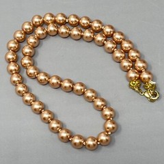 Champagne Necklace Simulated Pearl Beads Hand Knotted Cord Lobster Holiday 17″