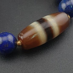Vintage Tibetan Agate & Lapis Lazuli Necklace Zigzag Pattern Beads 22in