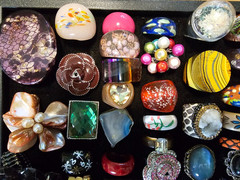 Lot of 100 Rings Retro Glass Rhinestone 1960s 1970s Vintage Groovy Boho Fun