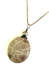 VTG Petoskey Stone Pendant Sterling Silver Necklace Fossilized Coral Jewelry