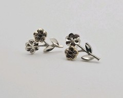 JTI Triple Heart Sterling Silver 2 Tone Flower Post Back Earrings .55″