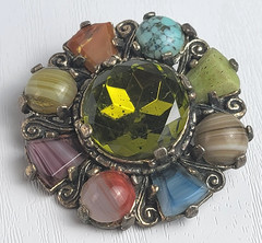 Vintage MIRACLE Multicolor Pebble Style Brooch Large 45mm Art Glass Statement
