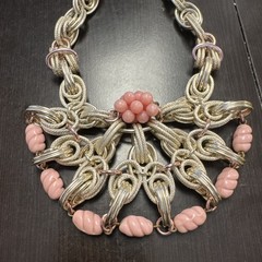 Vintage Silver Pink Beads Necklace, & Bracelet Lightweight Metal