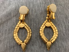 Vintage Siluane Goldtone Metal Prong Set Rhinestone Dangle Drop Clip-on Earrings