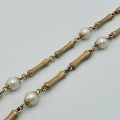 Vintage Faux Pearl Brush Gold Tone Necklace Unique Chain 30″