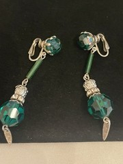 VTG EARRING LOT CLIP PIERCED Lucite Glass Rhinestones 1Pair Sterling Back SEE#15
