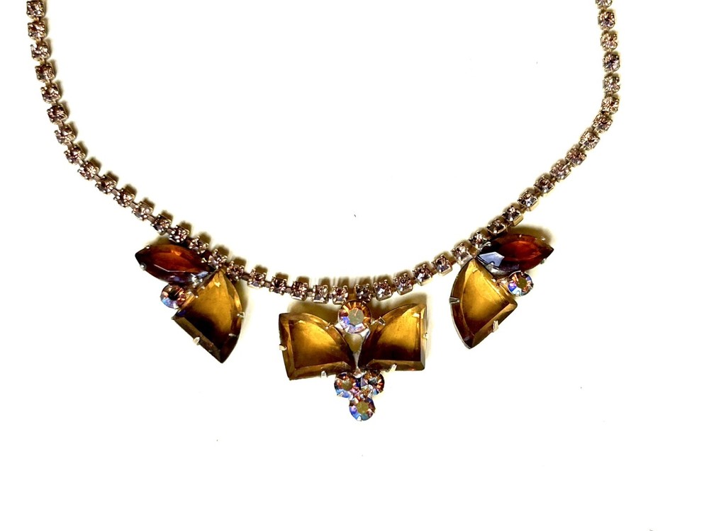 RARE Delizza & Elster JULIANA Butterscotch Carmel AB Rhinestone Choker Necklace