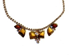 RARE Delizza & Elster JULIANA Butterscotch Carmel AB Rhinestone Choker Necklace