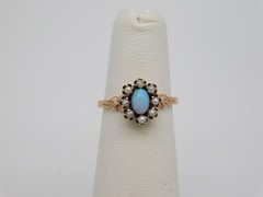 SWEET VICTORIAN 10K ROSE GOLD FIERY FIRE OPAL STONE PEARL RING SIZE 4.5