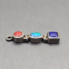 Vintage Sterling Silver Coral Opal Lapis Pendant Hinged Drop Style