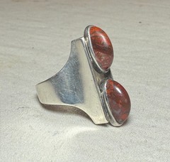 Vintage Sterling Silver red agate Stone Art Deco fine gem Jewelry Ring size 6