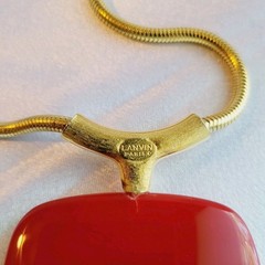 LANVIN PARIS 1970s Red & Black Mod Runway Pendant Gold Plate Necklace RARE EUC
