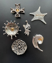 Assorted Brooches in various colors and shapes (lot of 6)