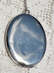 1930s Art Deco ORANGE/BLACK Enamel Checkerboard Sterling Locket Necklace~GERMANY
