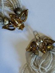 Vintage Multi-Strand Seed Bead Necklace Floral Clasp Clip-On Earring Set
