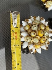 Vintage Floral Brooch Earrings Set White Navette Beads Lucite Gold Tone Clip