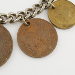 Vintage World Traveler Foreign Coin Charm Bracelet Mid-Century 1950s to 1960s