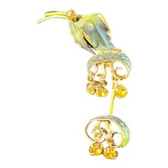 Vintage Made in Austria Green Leaf Flower Pin Rhinestones Gold Crystal Brooch 3”