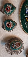 VTG/Antique 14pc Micro Mosaic Jewelry Mix Brooches & Earrings Gold/Silver Toned