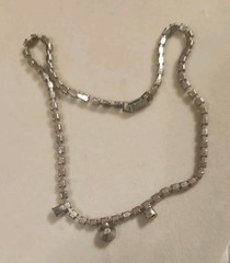 Rhinestone Choker Necklace Silvertone 1950s-1960s Vintage 15 Inches Hook Clasp