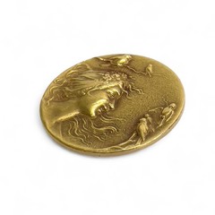 Antique Art Nouveau 14k Yellow Gold Lady with Birds Medallion 24mm Pendant 8.7g