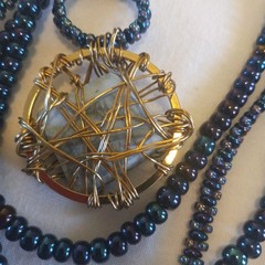 Torsade Indigo Blue Peacock Iridescent Glass Beads Necklace Wire Art Crafted