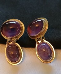Vintage Sterling Silver Earrings Oval Amethyst Cabochons Signed Mexico SLV
