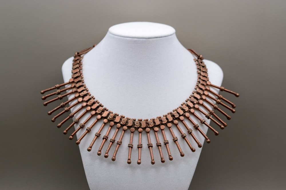 VTG 1950s Solid Copper Fringe Choker Necklace 4.3oz Heavy Mid Century Modern Art