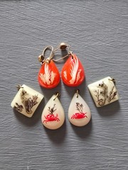 Vintage 1960s Lucite Marine Life Ocean Tropical Crab etc Earrings
