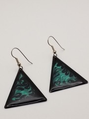 1970-80s Dangle Earrings Vintage Fashion Geometric Triangle Black & Teal Enamel