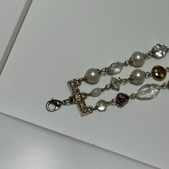 Triple Strand Beaded Bracelet With Pearl, Clear And Milky Beads