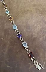 Vintage C.1950s 14Kt Rose Gold Natural Oval Multi-Gemstones Link Bracelet 7.5”in