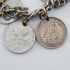 Vintage Coins From Around the World Charm Bracelet Souvenir 1924 to 1956 7.5″