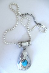 NAVAJO? STERLING PENDANT NECKLACE by AT, 2 1/2 INCHES PENDANT, 19 INCHES CHAIN
