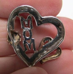 Diamond Sterling Silver Mom Heart Flower Pendant ~ 2.2g ~ 5-B595