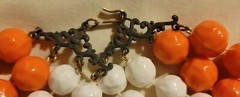 Vintage 1960s 1970s Orange White (4) Strand Bead Necklace Mid Century 7 in