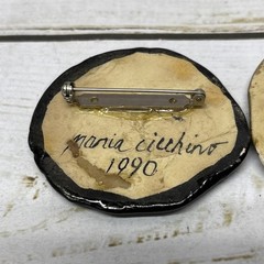Signed Maria Cicchino 1990 Vintage 2 Pc Lot Fish & Face Painted Ceramic Brooches