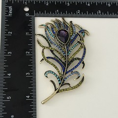 Heidi Daus Signed Rare Big Peacock Feather Rhinestone Statement Brooch Pin