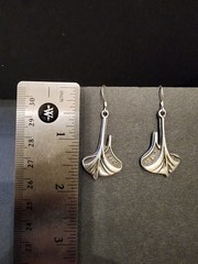 Eivind Hillestad Norway Pewter Ginkgo Leaf Dangle Earrings Signed EH Modernist