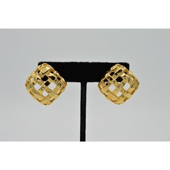 Vintage Openwork Quilted Earrings Pierced Gold Tone Geometric 1.25″ NOS 1980s 9C