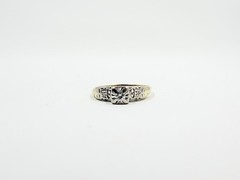 Vintage 10k Two-Tone Gold Natural Diamond 3-Stone Ring Size 7.25