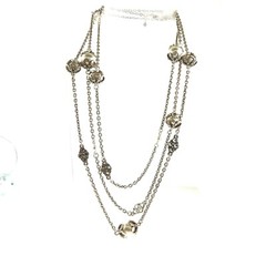 Vintage Premier Designs Faux Pearl Station Necklace .5 x 56 in