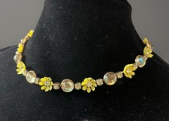 Summer Yellow Daisy Cabochon & Rhinestone MCM STYLE NECKLACE Bracelet set Choker