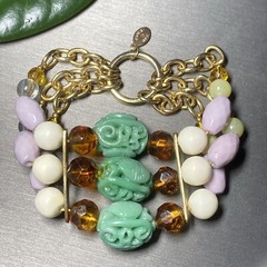Vintage Robert Rose Stretch Bracelet Estate Jewelry Pre-Owned Faux Carved Jade