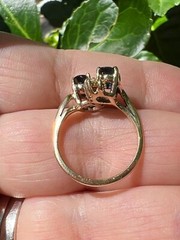 VINTAGE 14K GOLD BLUE SAPPHIRE DIAMOND TOI ET MOI RING ENGAGEMENT ANNIVERSARY