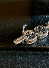 Vintage 90s Silver Tone Black Glass Square Link Bracelet Boho Fashion Jewelry