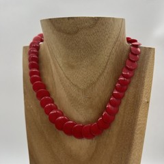 Retro Necklace Plastic Red Disc Bead Necklace Vintage Rockabilly 39cm