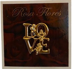 Rosa Flores Vintage Style Gold Tone LOVE Cherub Angel Brooch Pin New On Card