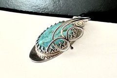 Sterling Silver 925 Abstract Turquoise Vintage Modernist Retro Pendant Handmade