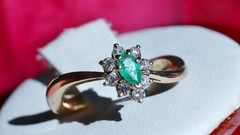 14k yellow gold 0.27ct natural diamond sz 4.5 ring emerald vintage treated 2.99g